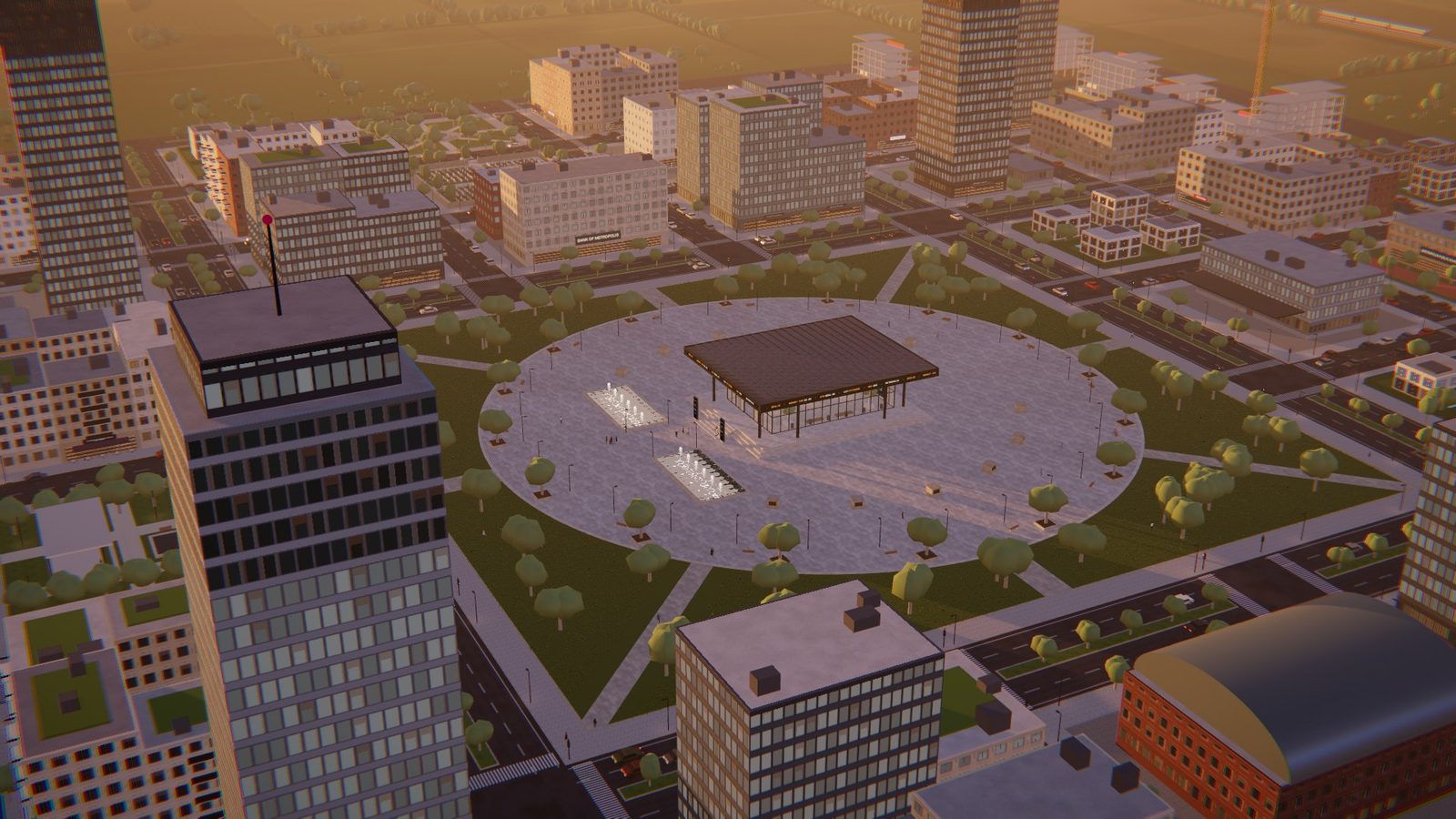 Polis from above: the square, the hall and the blocks round it
